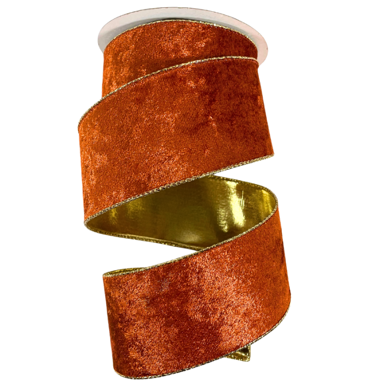 2.5" x 10yd Burnt Orange Velvet Ribbon w/ Gold Backing