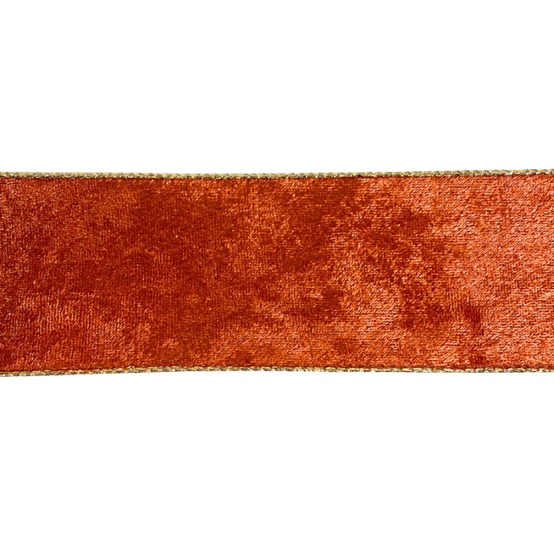 2.5" x 10yd Burnt Orange Velvet Ribbon w/ Gold Backing