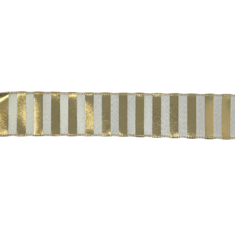 2.5" x10yd White & Gold Vertical Striped Canvas Ribbon