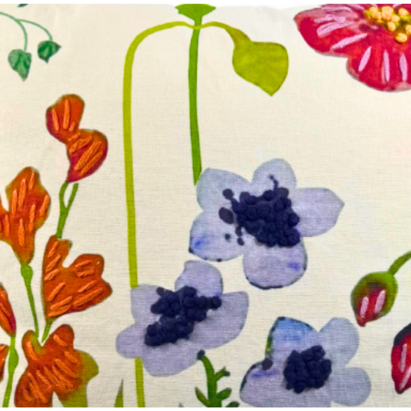 18" Stitched Floral Indoor Pillow