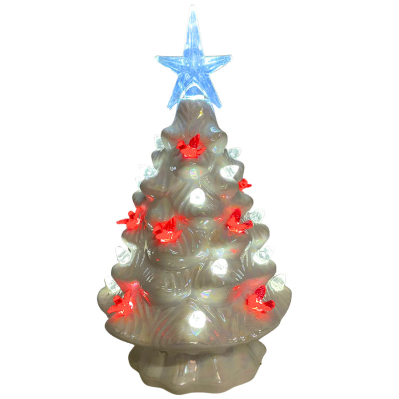7.5" Ceramic Light Up Tree - Cardinal Tree