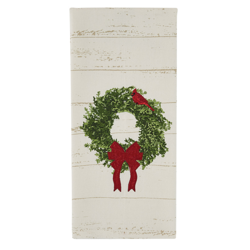 Cardinal Wreath Printed Dishtowel