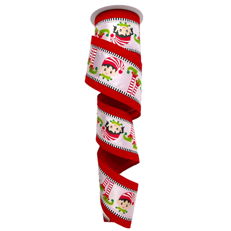 4" x 10yd Elves w/ Red Velvet Edge Border Ribbon