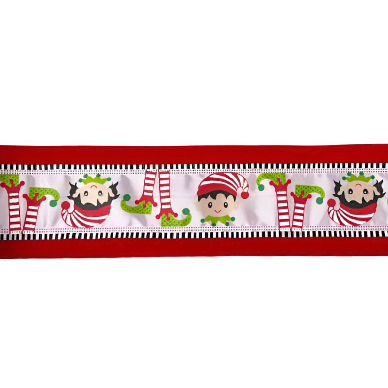 4" x 10yd Elves w/ Red Velvet Edge Border Ribbon