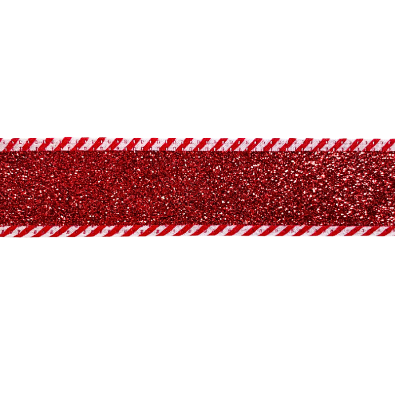 7/8" x 10yd Red Sparkle Ribbon w/ Peppermint Border