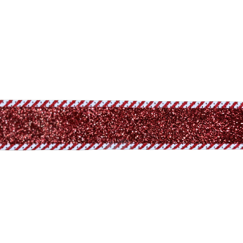 7/8" x 10yd Red Sparkle Ribbon w/ Peppermint Border