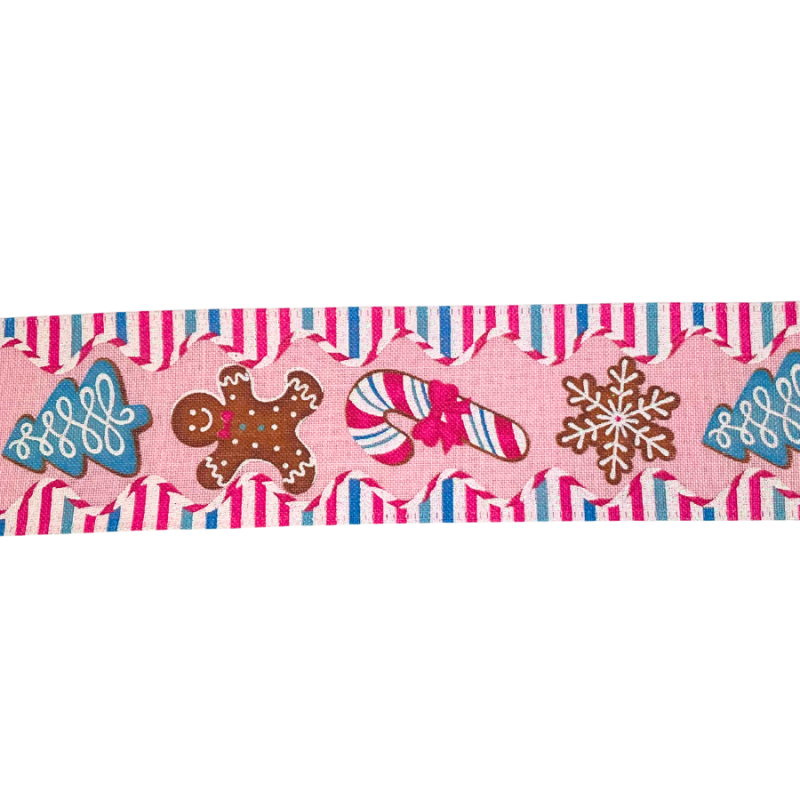 2.5" x 10yd Gingerbread & Candy Canes Ribbon