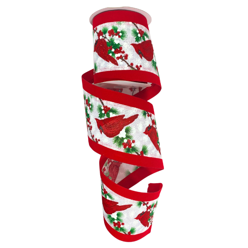 4" 10yd Sparkling Cardinal w/ Velvet Boarder Ribbon