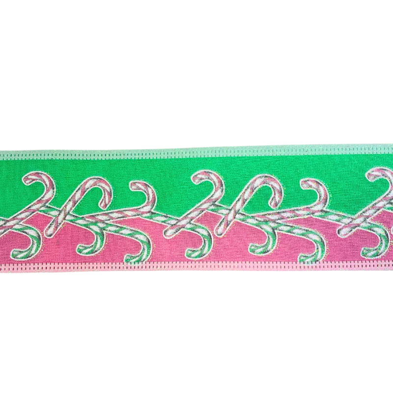 2.5" x 10yd Pink & Green Candy Cane Ribbon