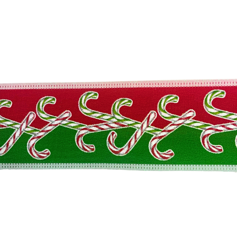 2.5" x 10yd Red & Green Candy Cane Ribbon
