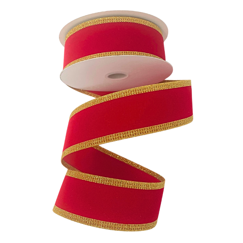 1.5" x 10yd Red Velvet w/ Sparkling Golden Edge