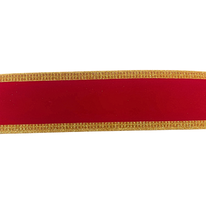 1.5" x 10yd Red Velvet w/ Sparkling Golden Edge