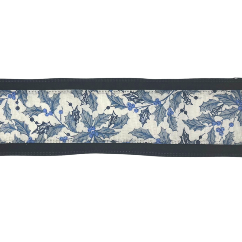 4" x10yd Blue Holly and Berries w/ Velvet Border