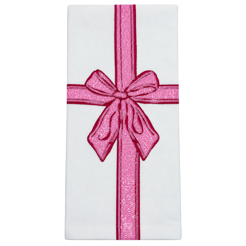 Pink Sequin Bow Tea Towel