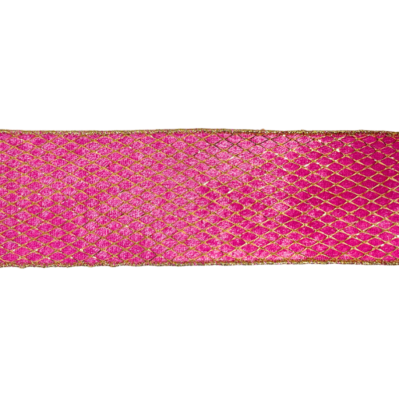 2.5" x 10yd Pink w/ Gold Netting Wired Ribbon