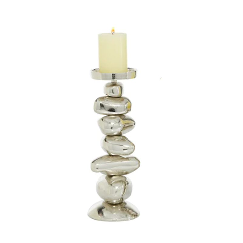 13.5" Aluminum Stone Candle Holder