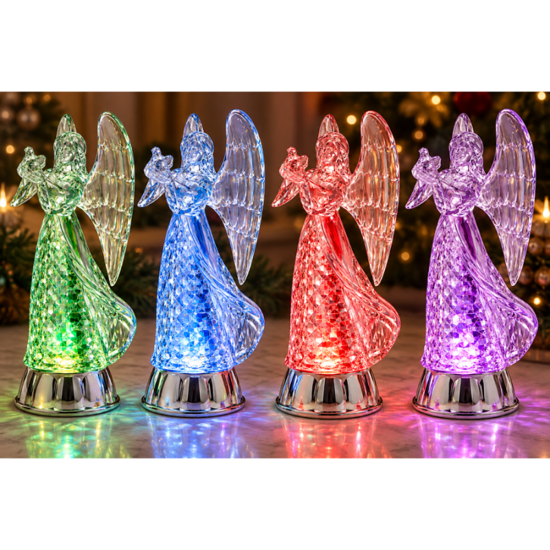 13" Decorative Light-Up Angel Holding Bird