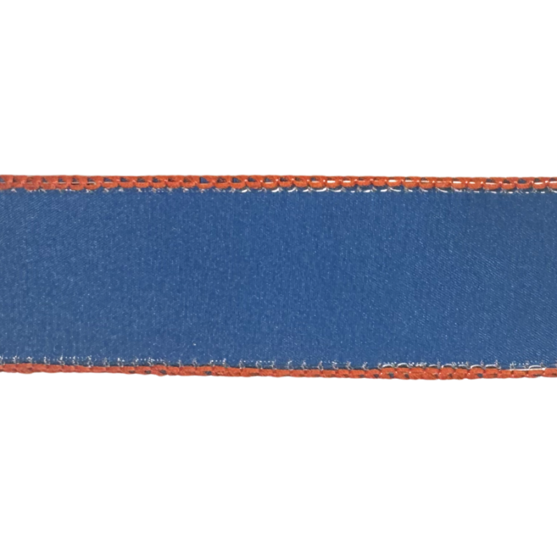 1.5" x 10yd Fall Plaid Blue/Orange Dupioni Ribbon