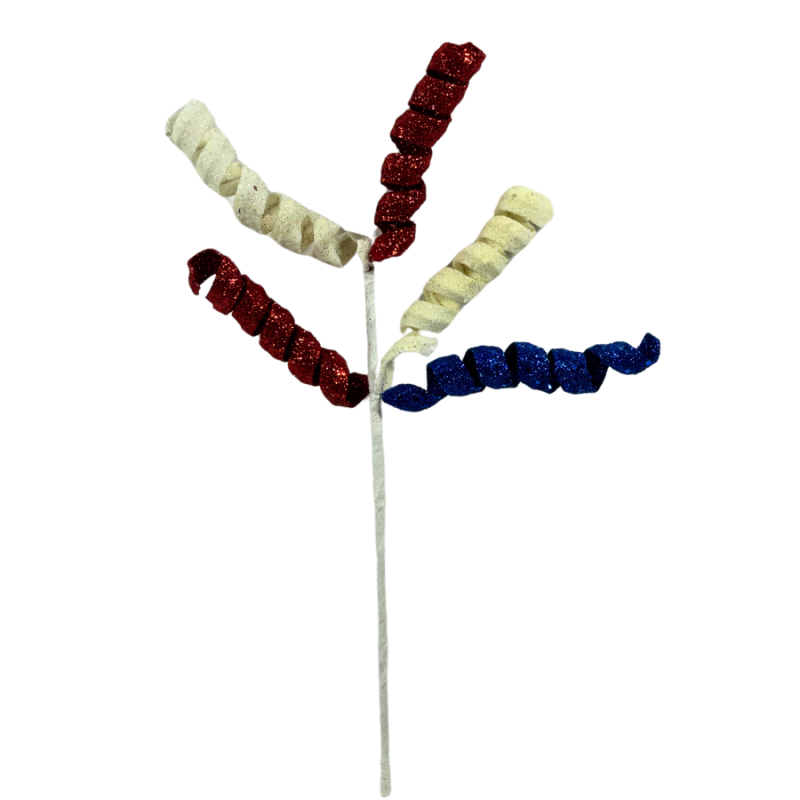 16" Curly Pick- Red, White & Blue