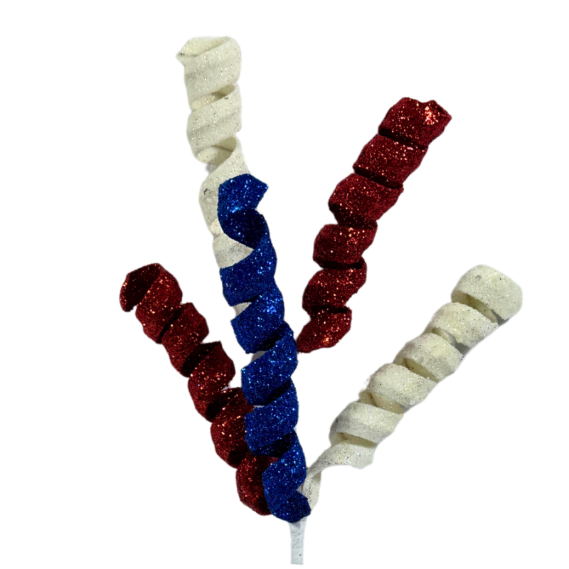 16" Curly Pick- Red, White & Blue