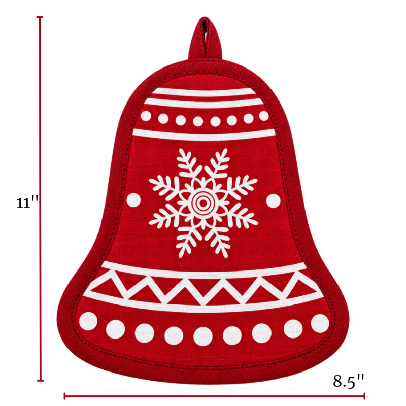 Jingle Bell Potholder & Red Plaid Kitchen Towel Set