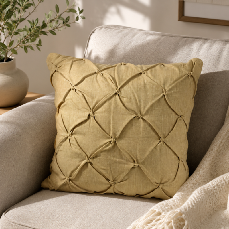 16" Diamond Tuck Camel Indoor Pillow