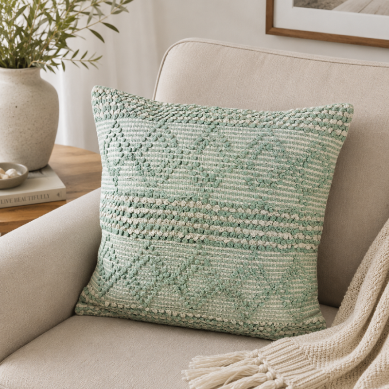 17" Textured Sage Diamond Indoor Pillow