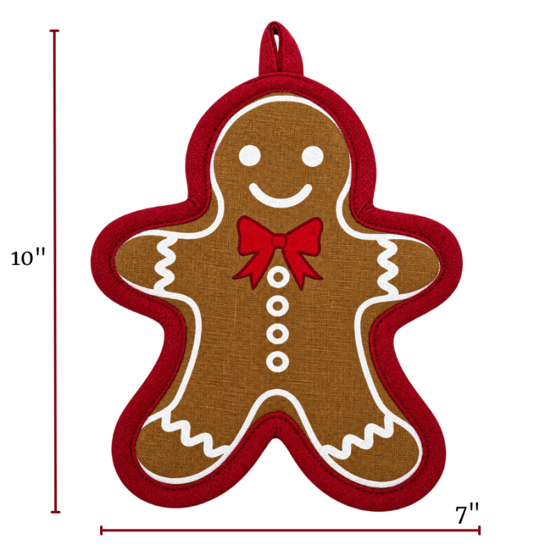 Gingerbread Potholder & Red Plaid Kitchen Towel Set