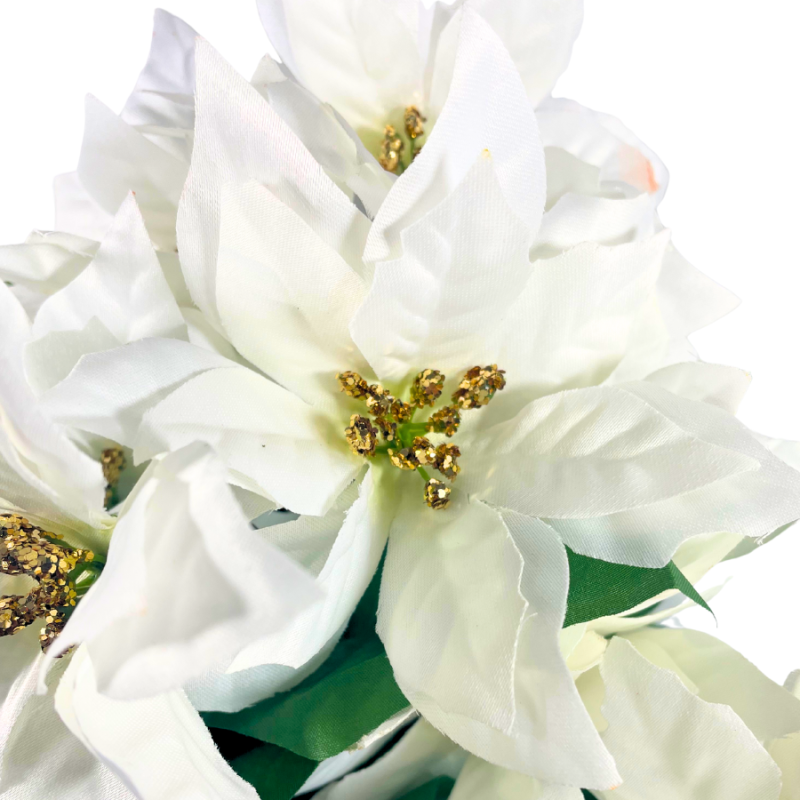 20" White w/ Gold Sequin Poinsettia Bush