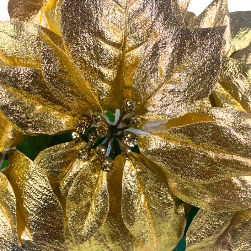 22" Gold Metallic Poinsettia Bush