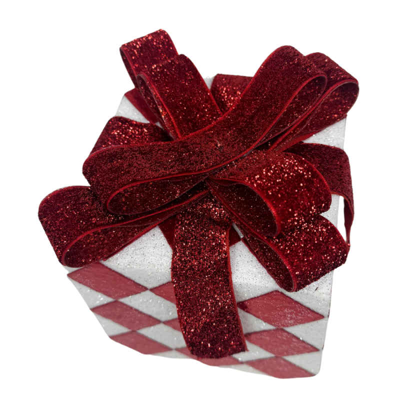 5" Diamond Print Present- Red & White