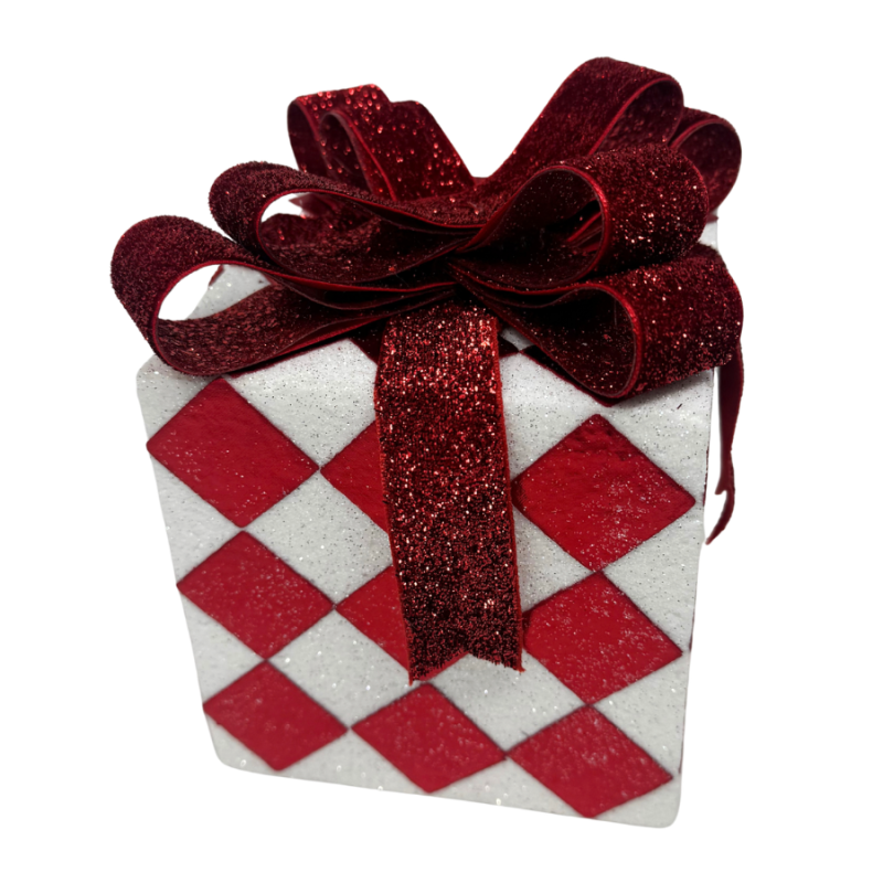 5" Diamond Print Present- Red & White