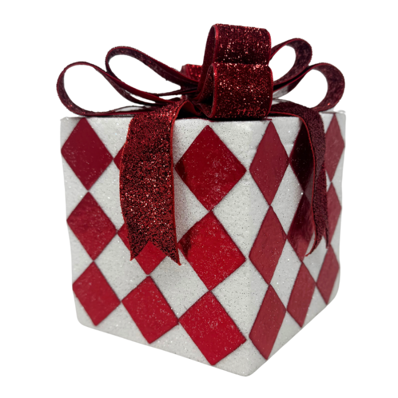 5" Diamond Print Present- Red & White