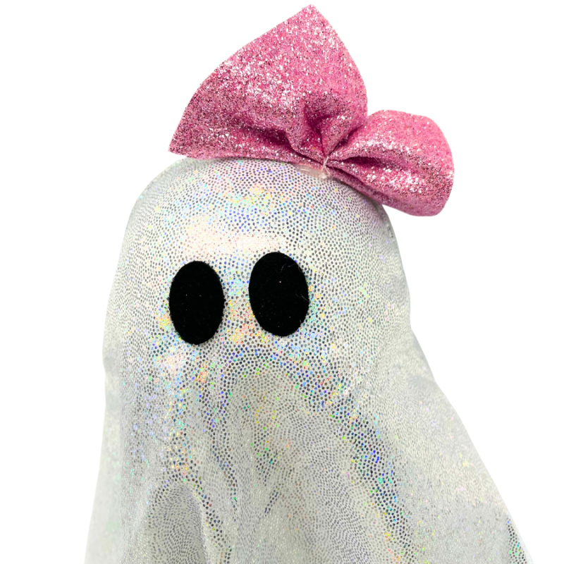 White Sequin Ghost w/ Pink Bow