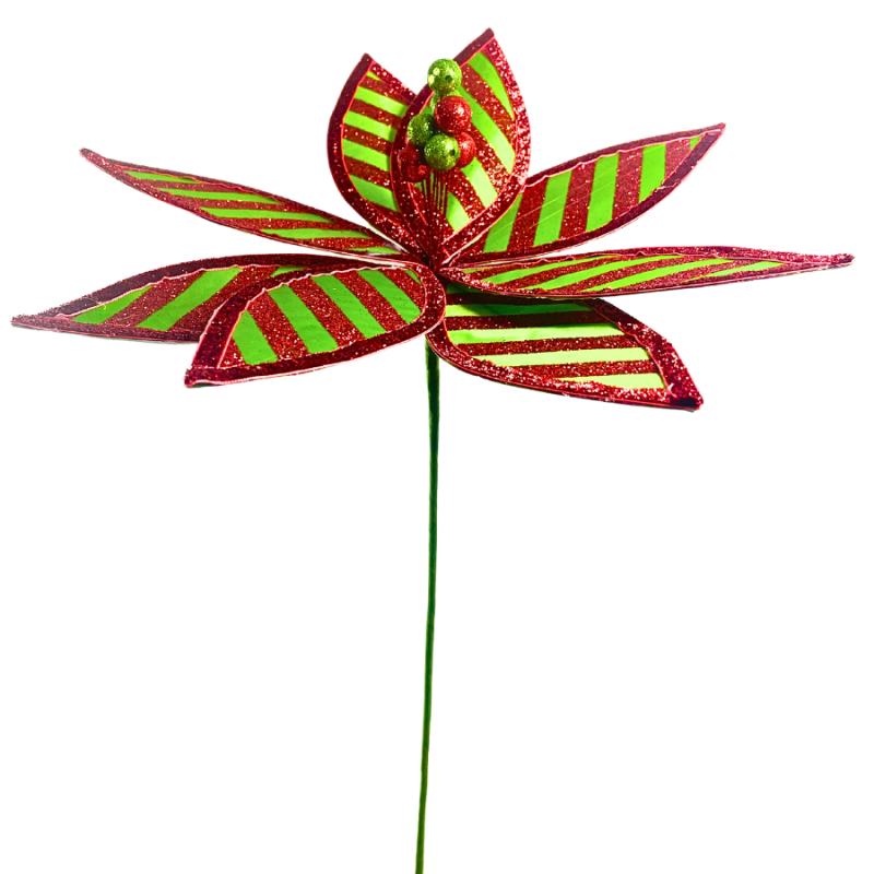 23" Green & Red Striped Sparkle Poinsettia