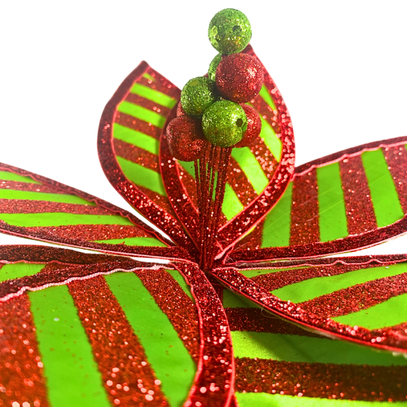 23" Green & Red Striped Sparkle Poinsettia