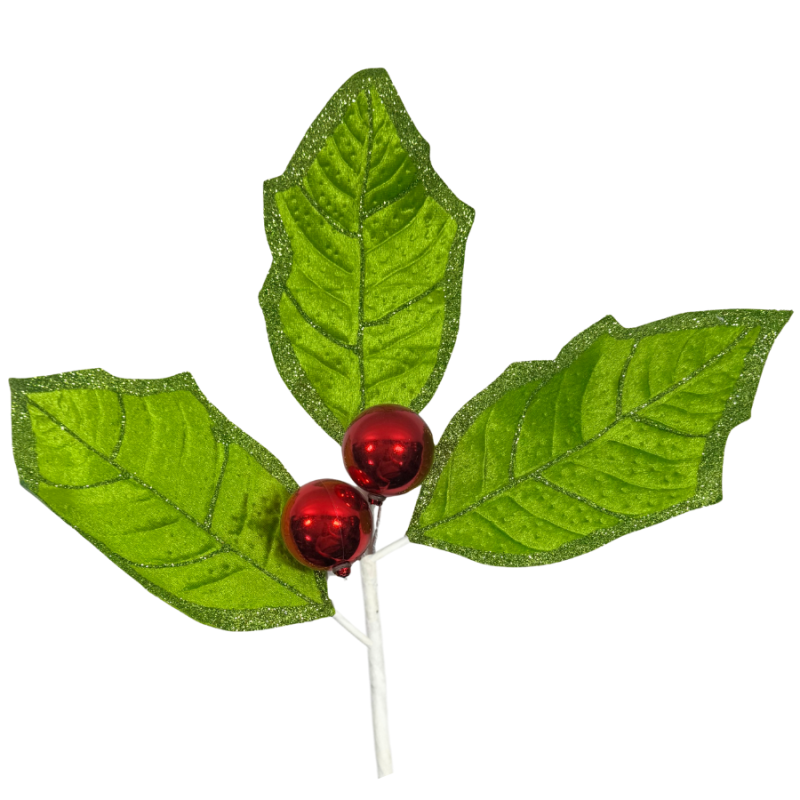 26" Velvet Holly Leaf Spray