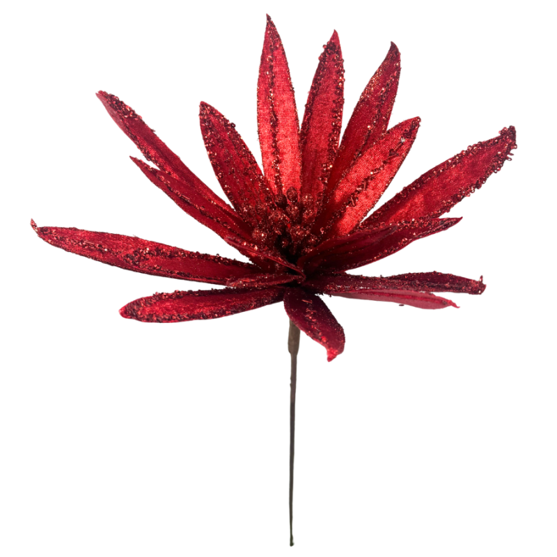 19" Pointed Poinsettia Stem - Red