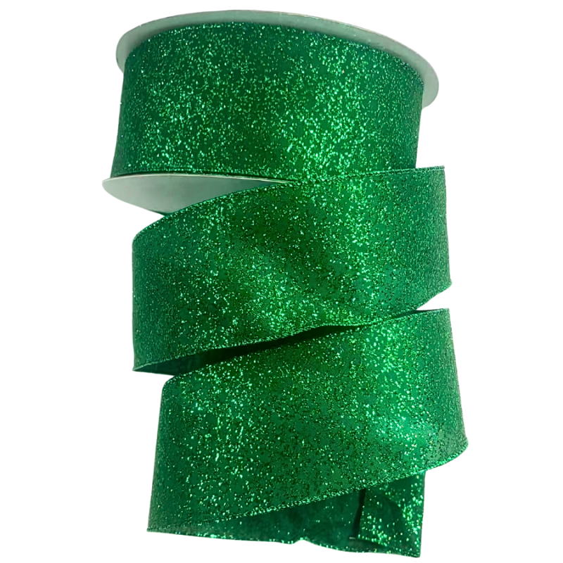 2.5" x 100ft Emerald Green Glitter Ribbon