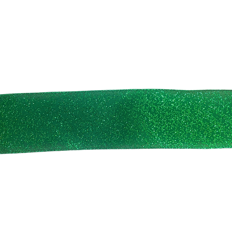 2.5" x 100ft Emerald Green Glitter Ribbon
