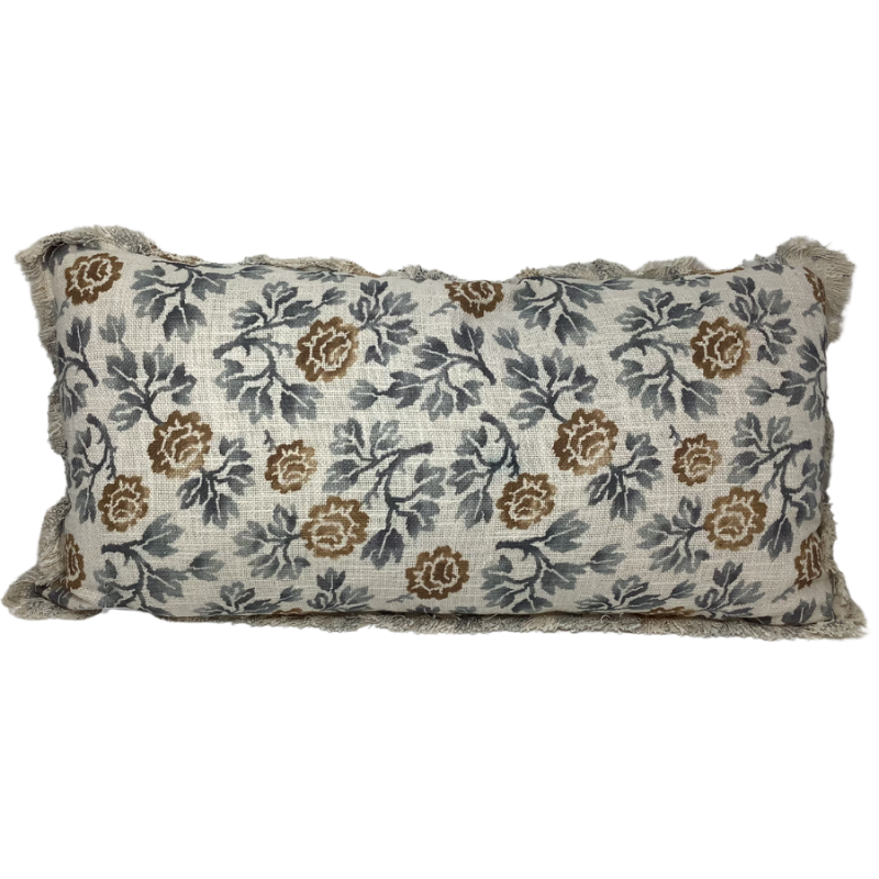 Blue Floral Motif Lumbar Pillow