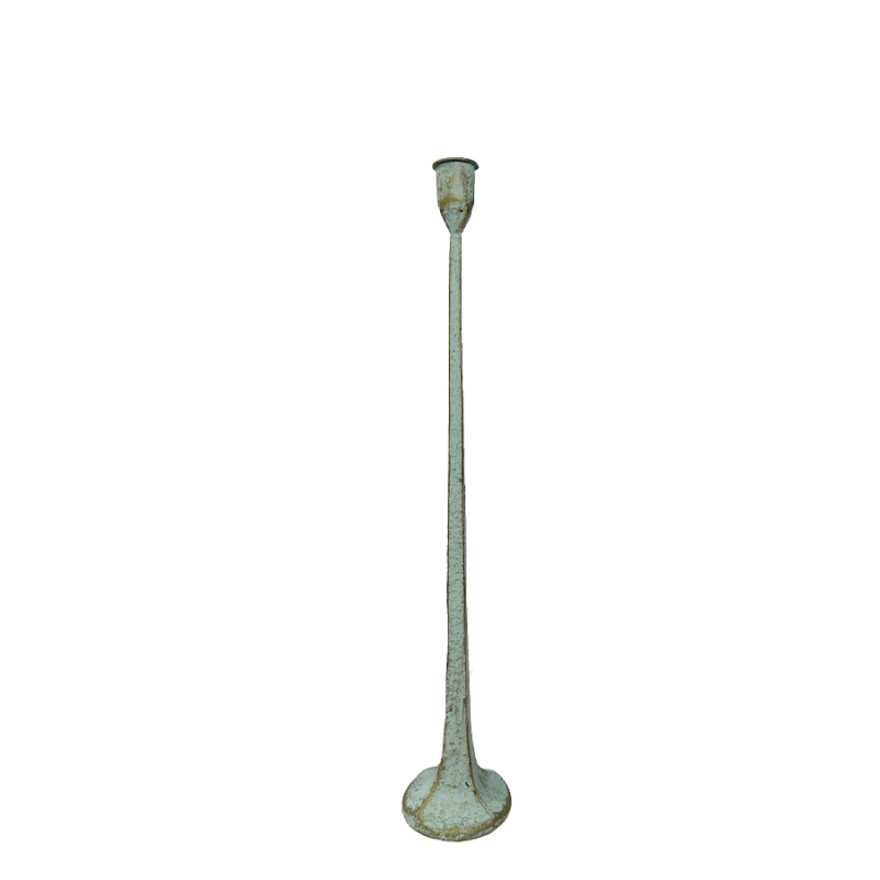 17" Light Blue Metal Distressed Candle Holder