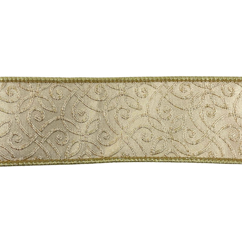 2.5" x 10yd Ivory/Gold Jacquard Ribbon