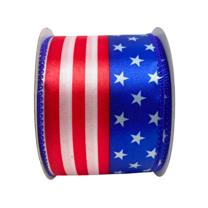 2.5" x 10yd American Flag Reflective Wired Ribbon