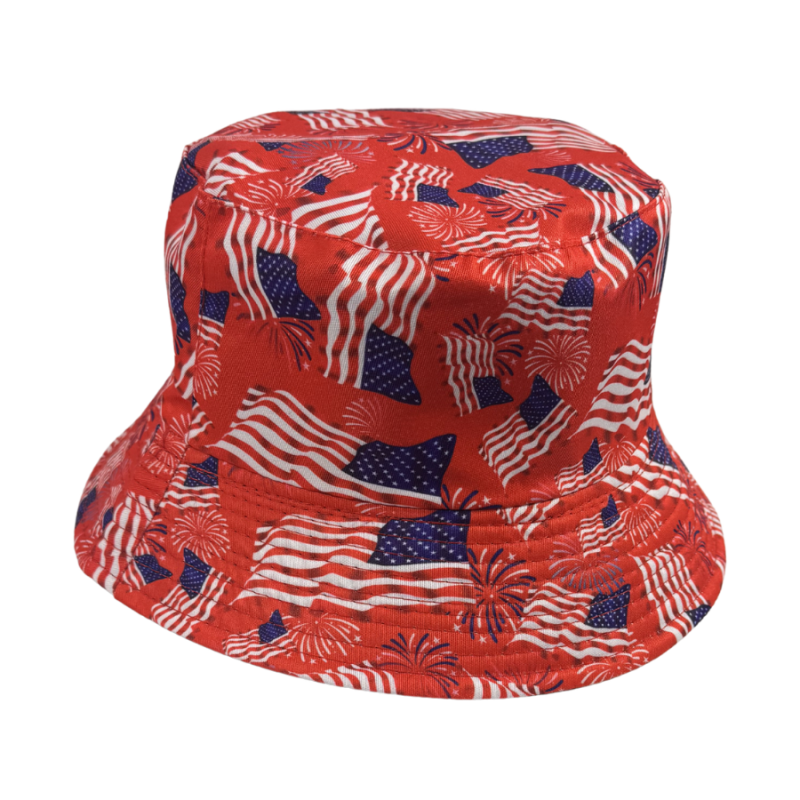 American Flag Bucket Hat- Red