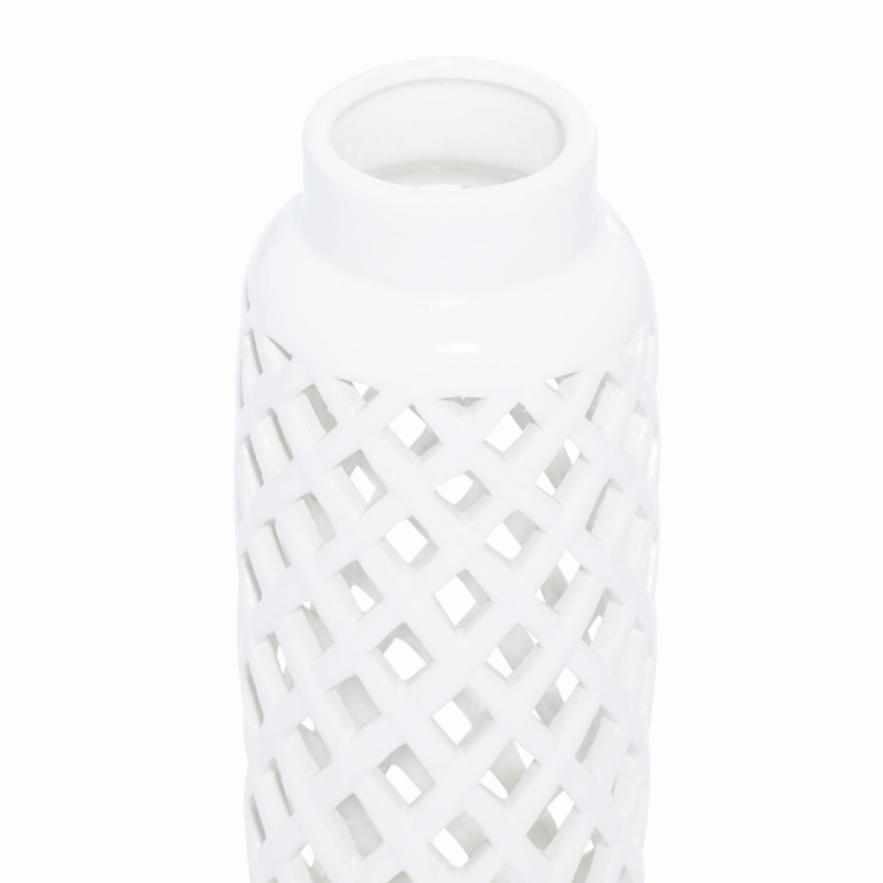 11.5" White Ceramic Lattice Decorative Vase