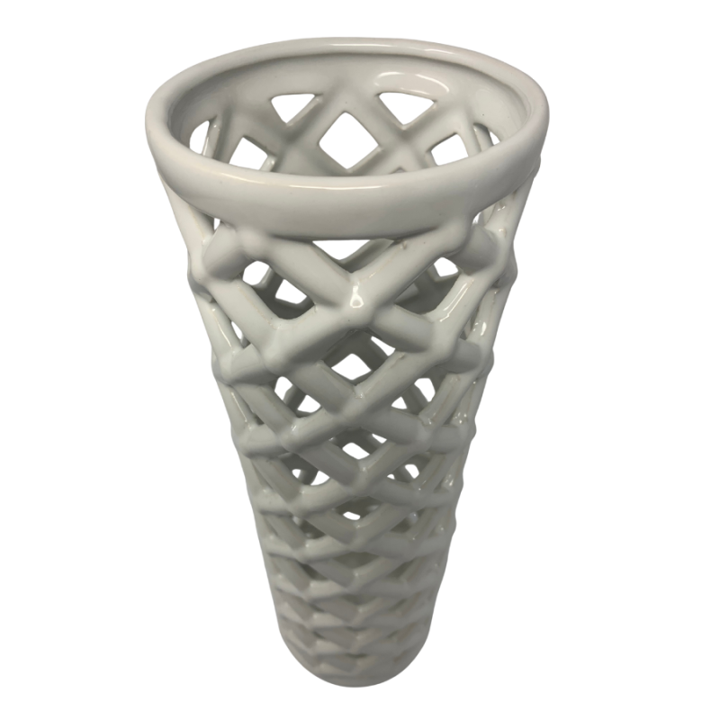 12" x 4" White Cut Out Vase