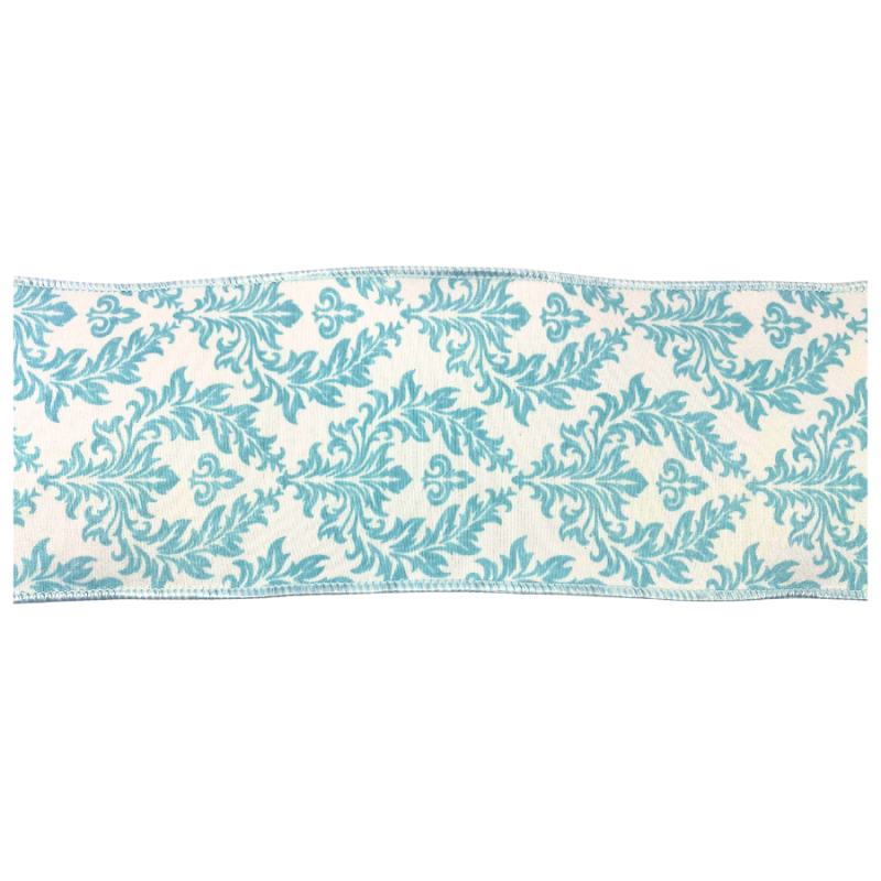 4" x 5yd White/ Blue Filigree Regal Crest Deluxe Ribbon