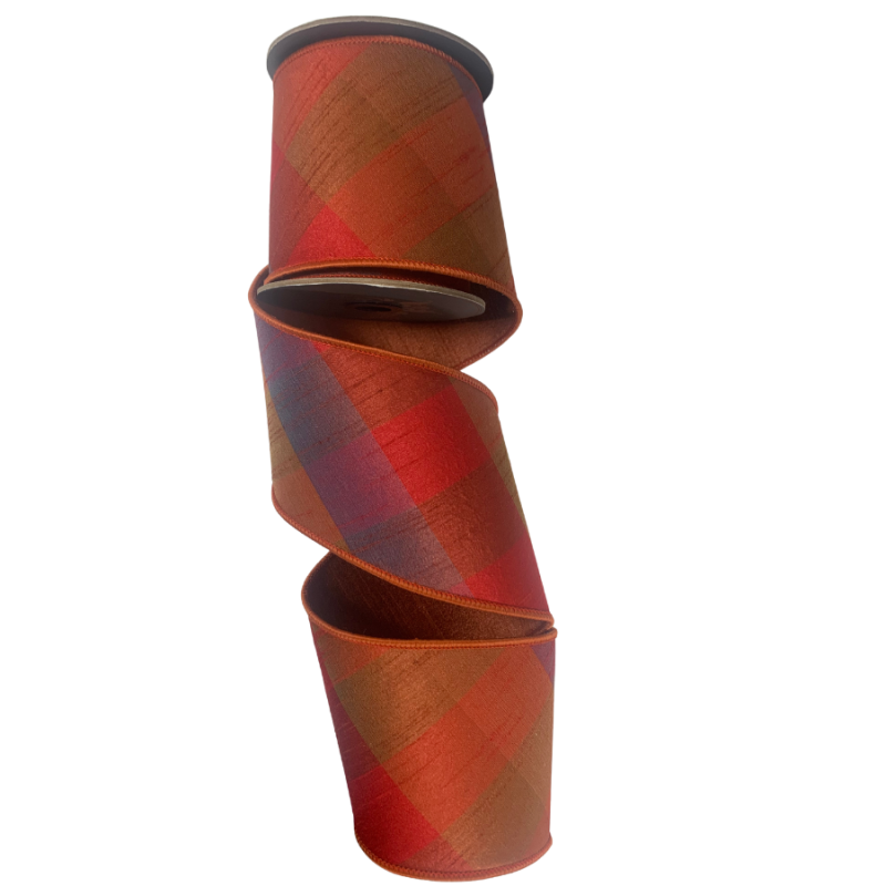 4" x 10yd Autumn Plaid Deluxe Dupioni Ribbon
