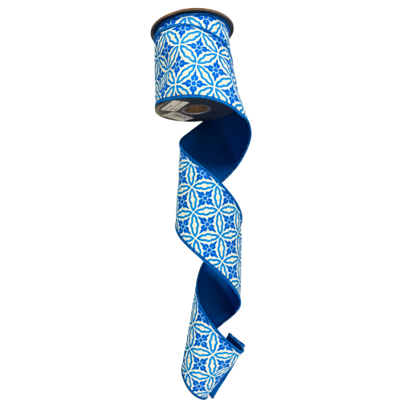 4" x 10yd Amalfi Designer Blues Chinoiserie Twill Deluxe Ribbon
